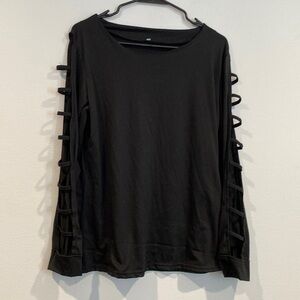 Black Unbranded Long Sleeve Blouse With Open Striped Sleeves-Size Extra Large XL